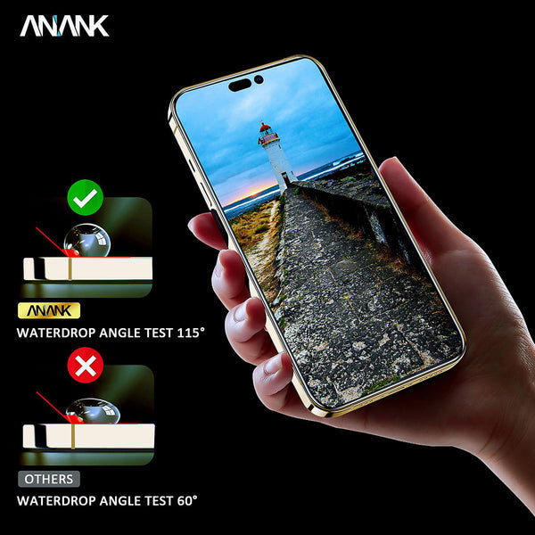 كڤر حماية شاشة زجاجي 2.5D لهاتف iPhone 15 Pro Max مع حواف مقوي من Anank كڤر حماية شاشة زجاجي 2.5D لهاتف iPhone 15 Pro Max مع حواف مقوي من Anank